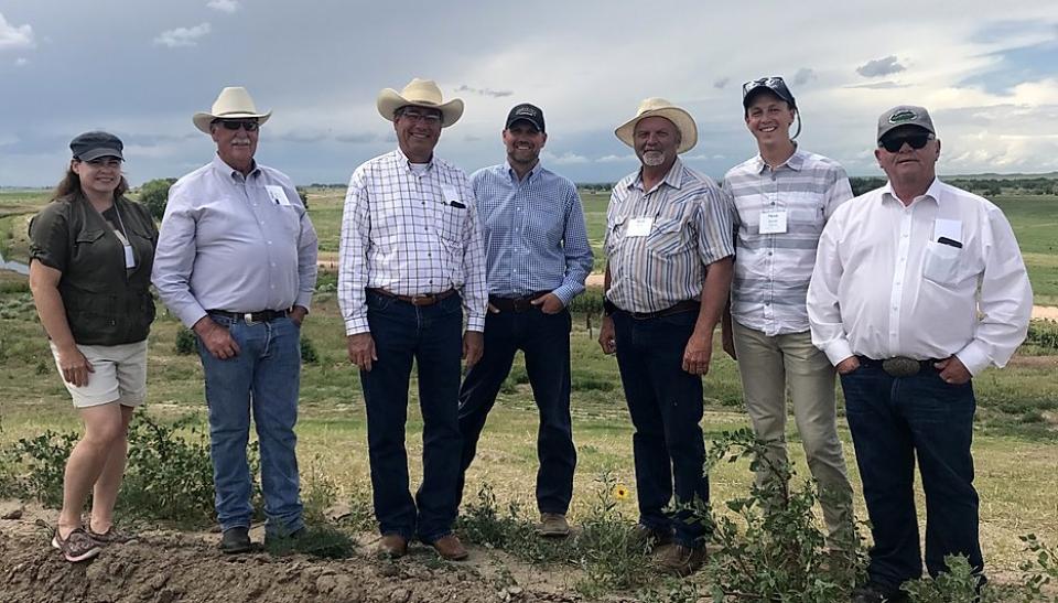 Lawmakers were part of the Water Education Colorado tour on June 17. They are, from left to right,  Rep. Lori Saine, Sens. Don Coram and Jerry Sonnenberg, Dew Damiano with United Water and Reps. Rod Pelton, Dylan Roberts and Marc Catlin. 